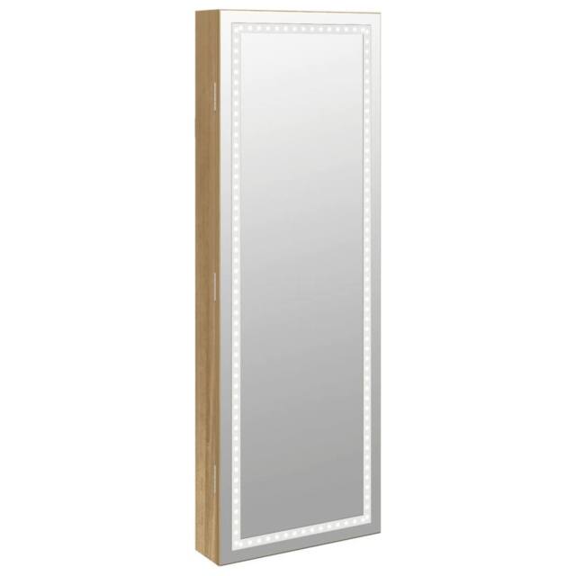 Berkfield Home Mirror Jewellery Cabinet with LED Lights Wall Mounted in Brown - image 1