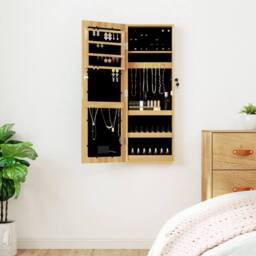 Berkfield Home Mirror Jewellery Cabinet with LED Lights Wall Mounted in Brown - thumbnail 2