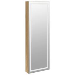 Berkfield Home Mirror Jewellery Cabinet with LED Lights Wall Mounted in Brown - thumbnail 4