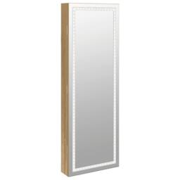Berkfield Home Mirror Jewellery Cabinet with LED Lights Wall Mounted in Brown