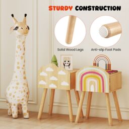 Costway Nightstand Set of 2 Cute End Tables w/ Rainbow Patterns in Natural - thumbnail 7