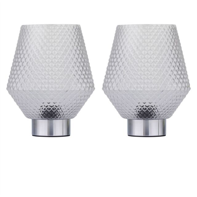 First Choice Lighting Set of 2 Porter - Battery Operated Chrome Lamps Clear Textured Glass in Silver - image 1