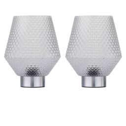 First Choice Lighting Set of 2 Porter - Battery Operated Chrome Lamps Clear Textured Glass in Silver