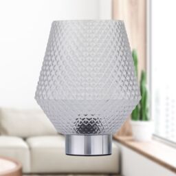 First Choice Lighting Set of 2 Porter - Battery Operated Chrome Lamps Clear Textured Glass in Silver - thumbnail 6