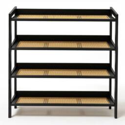 Keplin 4 Tier Bamboo & Rattan Shoe Organiser Rack - Durable, Easy Assembly in Black - thumbnail 2