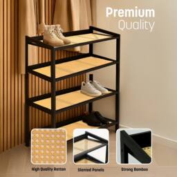 Keplin 4 Tier Bamboo & Rattan Shoe Organiser Rack - Durable, Easy Assembly in Black - thumbnail 4