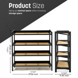 Keplin 4 Tier Bamboo & Rattan Shoe Organiser Rack - Durable, Easy Assembly in Black - thumbnail 3
