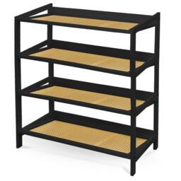 Keplin 4 Tier Bamboo & Rattan Shoe Organiser Rack - Durable, Easy Assembly in Black
