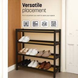 Keplin 4 Tier Bamboo & Rattan Shoe Organiser Rack - Durable, Easy Assembly in Black - thumbnail 7