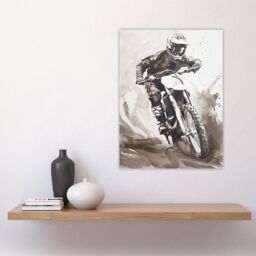 "Artery8 Pro Motocross Race Racing Black White Watercolour Wall Art Print in Grey - Size: W24"" x H32""" - thumbnail 4