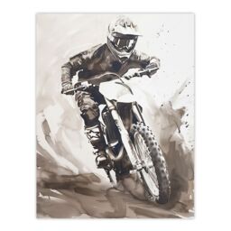 "Artery8 Pro Motocross Race Racing Black White Watercolour Wall Art Print in Grey - Size: W24"" x H32""" - thumbnail 1