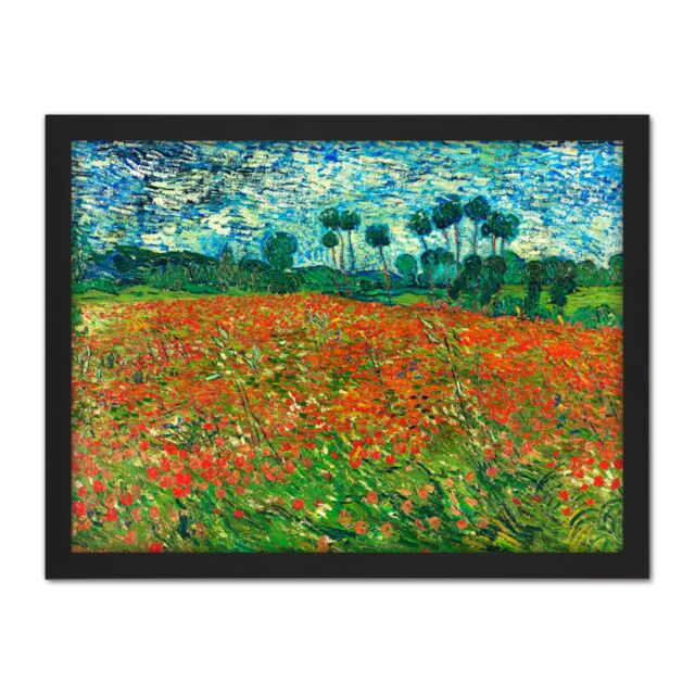 "Artery8 Wall Art Print Vincent Van Gogh Poppy Field Large Framed Wall Décor Art in Brown - Size: W18"" x H24""" - image 1