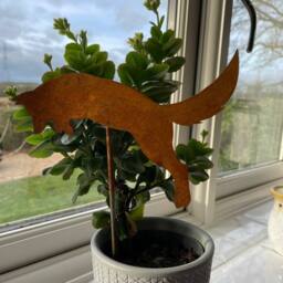 Poppyforge Jumping Fox Pot Stake (Pack of 3) - Bare Metal/Ready to Rust - H25 cm in Brown