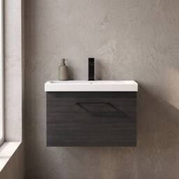 Balterley 600mm Wall Hung 1 Drawer Vanity Unit, Woodgrain Black, Black Handle - thumbnail 6