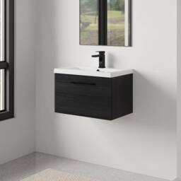 Balterley 600mm Wall Hung 1 Drawer Vanity Unit, Woodgrain Black, Black Handle - thumbnail 4
