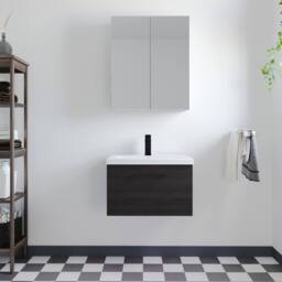 Balterley 600mm Wall Hung 1 Drawer Vanity Unit, Woodgrain Black, Black Handle - thumbnail 2