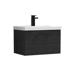 Balterley 600mm Wall Hung 1 Drawer Vanity Unit, Woodgrain Black, Black Handle