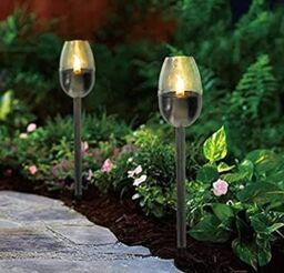 Marco Paul 4pc Flame Effect LED Solar Torch Light in Silver