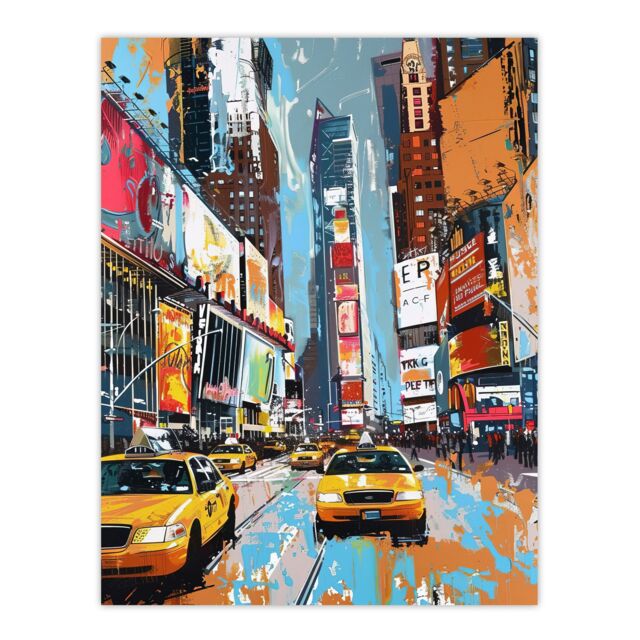 "Artery8 Taxi on Broadway New York City Painting Wall Art Print - Size: W24"" x H32""" - image 1
