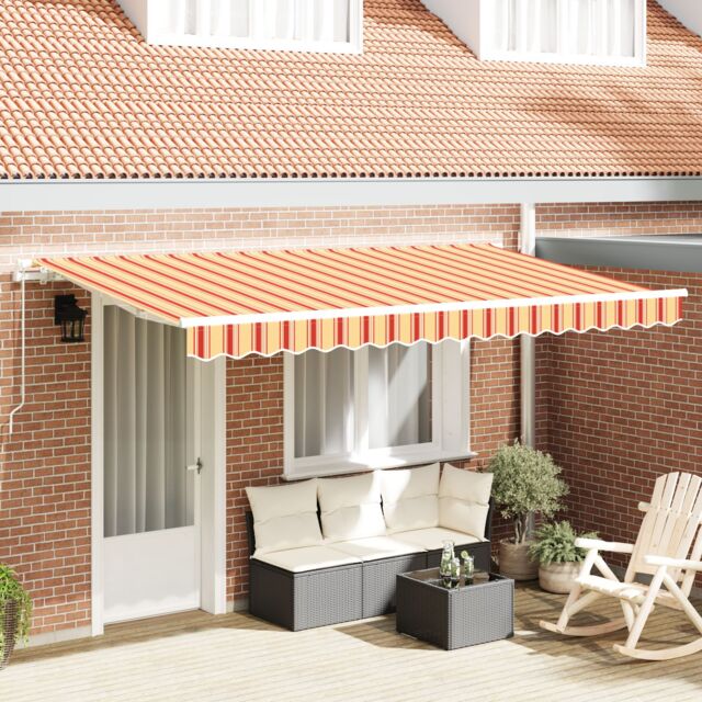 Berkfield Home Retractable Awning Multicolour & Yellow & Orange & White - image 1