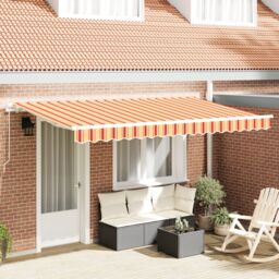 Berkfield Home Retractable Awning Multicolour & Yellow & Orange & White