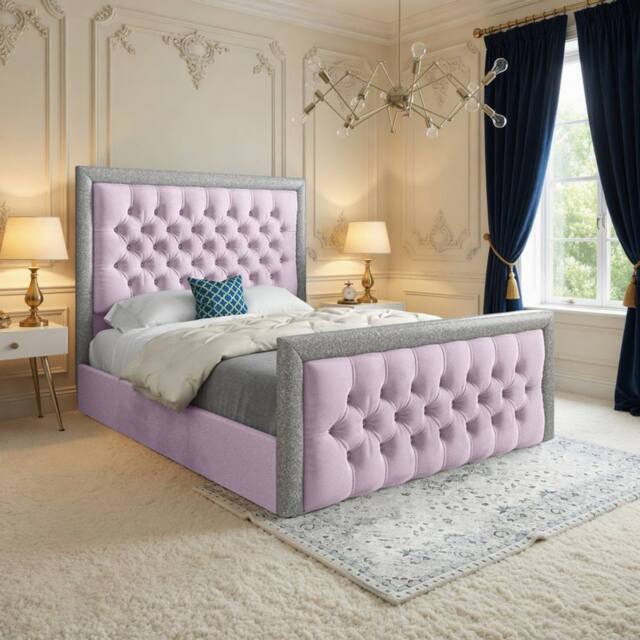 Casani Thorne Glitter Border Upholstered Pink Soft Velvet Designer Bed Frame - Size: Small Single - image 1