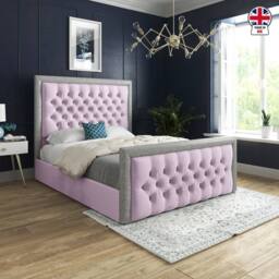 Casani Thorne Glitter Border Upholstered Pink Soft Velvet Designer Bed Frame - Size: Small Single - thumbnail 5