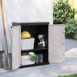 Berkfield Home Outdoor Storage Cabinet Grey & Black 65x37x85 cm PP - Size: 65 x 37 x 85 cm - thumbnail 2