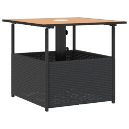 Berkfield Home Garden Table with Parasol Hole Black 55x55x46.5 cm Poly Rattan - thumbnail 7