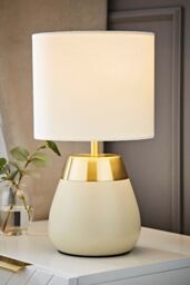 ValueLights Hurst Bulbous Touch Table Lamp with matching Drum Lamp Shade in Cream