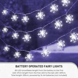 Globrite Snowflake Fairy Lights Christmas Decorations with 2 Modes 80 LED in White - thumbnail 5
