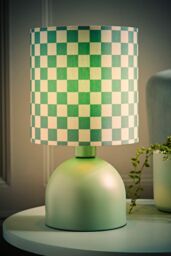 ValueLights Mileys Green Checkerboard Drum Lamp Shade Moss Green Table Lamp - thumbnail 2