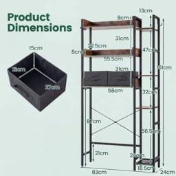 VOGREX 7-Tier Toilet Rack with 2 Fabric Drawers in Brown - thumbnail 2