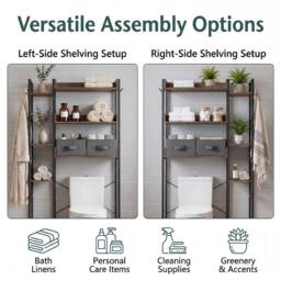 VOGREX 7-Tier Toilet Rack with 2 Fabric Drawers in Brown - thumbnail 6