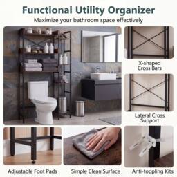 VOGREX 7-Tier Toilet Rack with 2 Fabric Drawers in Brown - thumbnail 5