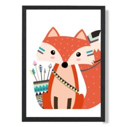 ARTZE Sitting Red Fox Tribal Animal Framed Print SIZE: A3 with Black Frame - Size: A4