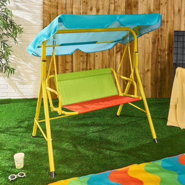 OHS Kids 2 Seater Swing Bench Canopy Garden Outdoor Patio Play Set - image 1