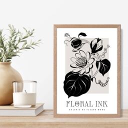 ARTZE Tropical Flowers in Black & Beige Floral Ink Sketch Framed Print SIZE: A2 with Oak Frame - Size: A4 - thumbnail 2