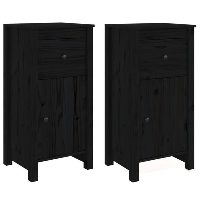 Berkfield Home Sideboards 2 pcs Black 40x35x80 cm Solid Wood Pine - Size: 40 x 35 x 80 cm - image 1