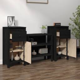 Berkfield Home Sideboards 2 pcs Black 40x35x80 cm Solid Wood Pine - Size: 40 x 35 x 80 cm - thumbnail 3