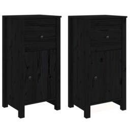 Berkfield Home Sideboards 2 pcs Black 40x35x80 cm Solid Wood Pine - Size: 40 x 35 x 80 cm - thumbnail 1