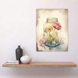 Artery8 Wall Art Print Wildflowers In Glass Jar Soft Watercolour Painting Pink Spring Flowers Blooms Nature Colourful Bright Floral Modern Artwork - thumbnail 4