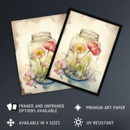 Artery8 Wall Art Print Wildflowers In Glass Jar Soft Watercolour Painting Pink Spring Flowers Blooms Nature Colourful Bright Floral Modern Artwork - thumbnail 2