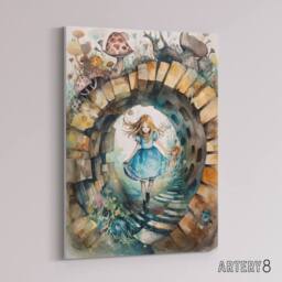 "Artery8 Alice In Wonderland Watercolour Canvas Wall Art Print in Beige - Size: W18"" x H24""" - thumbnail 2