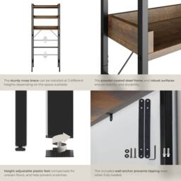 tectake Bathroom Shelf With 3 Tiers Seattle in Brown - thumbnail 4
