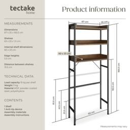 tectake Bathroom Shelf With 3 Tiers Seattle in Brown - thumbnail 6