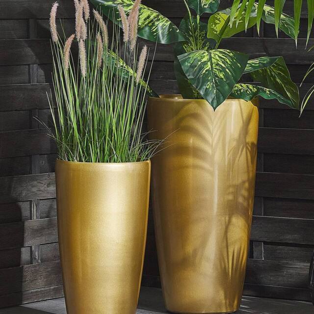 Wyld and Coco Tall 32cm Gold High-Gloss Fibre Clay Plant Pot - Indoor Outdoor - image 1