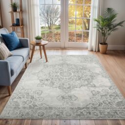 Livabliss Monaco-Vintage Grey Ivory Traditional Boho Living Dining Bedroom Rug in Cream - Size: 160 cm x 220 cm - thumbnail 1