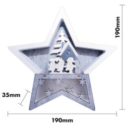 mysmartbuy Battery Powered Wooden Light Up Christmas Star Festive Scene Ornament - Snowman Carving Xmas LED Decoration - H19 x W19 x D3.5cm in White - thumbnail 6