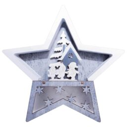mysmartbuy Battery Powered Wooden Light Up Christmas Star Festive Scene Ornament - Snowman Carving Xmas LED Decoration - H19 x W19 x D3.5cm in White - thumbnail 5